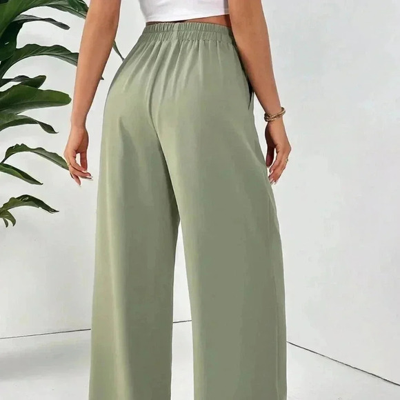 Green Casual Women's Basic Solid Color Long Pants - Picture 2 of 6